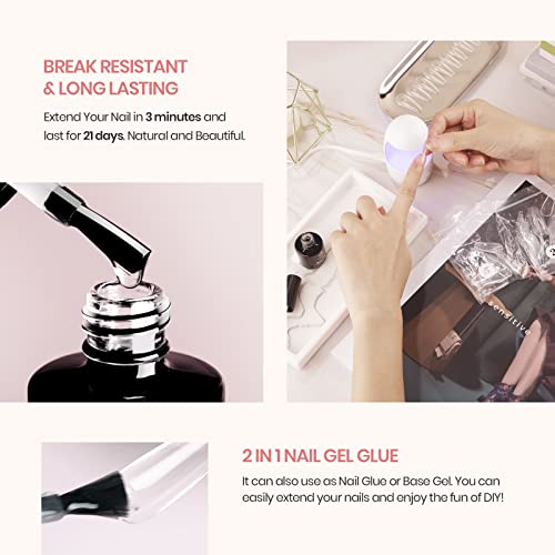 Beetles Nail Tips and Glue Gel Nail Kit, 2 In 1 Nail Gel and Base Gel with 50...