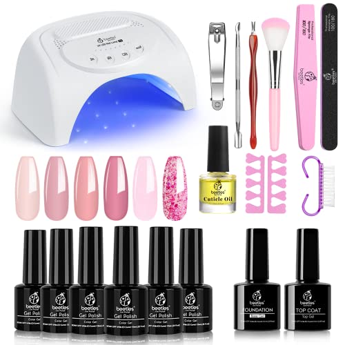 Beetles Pastel Pink Confetti Collection Gel Nail Polish Kit with 48W LED Nail...