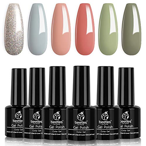 Beetles SOUTHERN BELLE Glitter Nude Gel Polish Set - 6 Colors Coral Green Lig...
