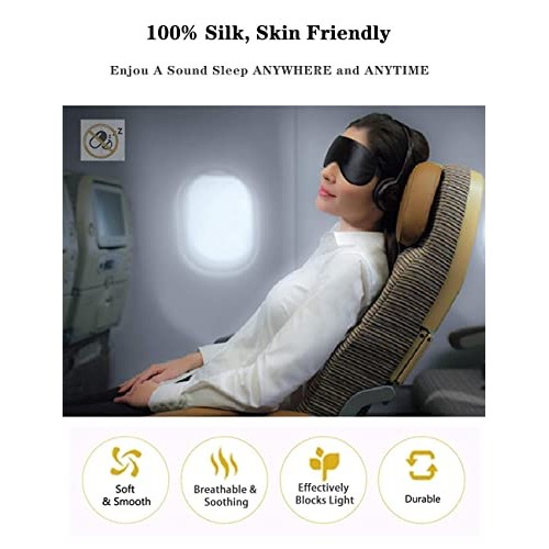 Silk Sleep Mask, 2 Pack 100% Real Natural Pure Silk Eye Mask with Adjustable ...