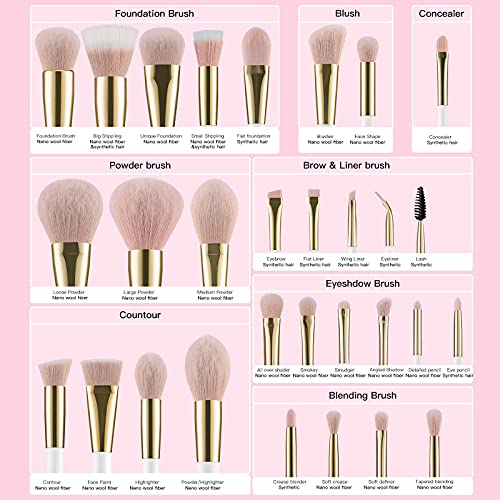 BEILI Makeup Brushes 30Pcs Professional Makeup Brush Set Premium Pink Vegan S...