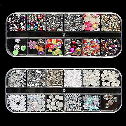 BEINNY 4 Boxes 12 Grids Nail Art Rhinestones + 1 PC Dotting Pen + 1 PC Straig...