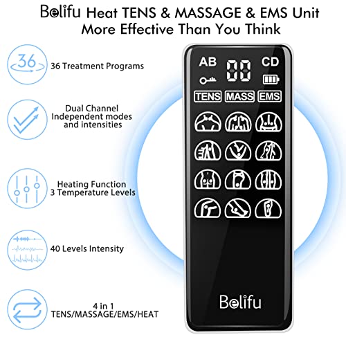 Belifu Heat Therapy TENS EMS Unit, Muscle Stimulator for Pain Relief, Indepen...