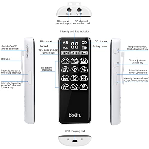 Belifu Heat Therapy TENS EMS Unit, Muscle Stimulator for Pain Relief, Indepen...