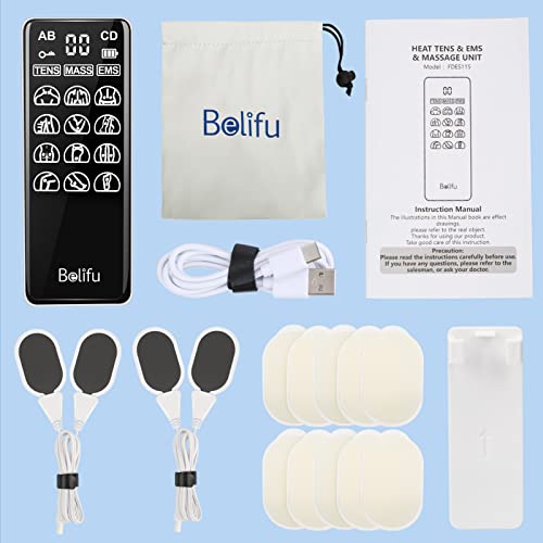 Belifu Heat Therapy TENS EMS Unit, Muscle Stimulator for Pain Relief, Indepen...