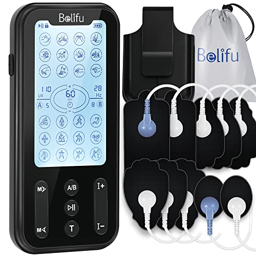 Belifu Independent Dual Channel TENS EMS Unit with 24 Modes, Rechargeable Mus...