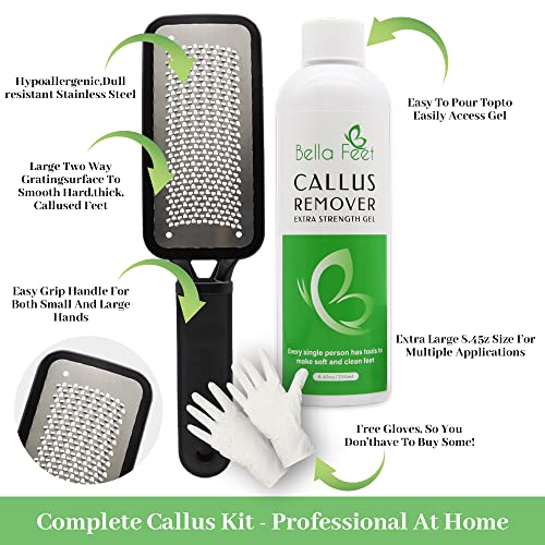 Bella Feet Callus Remover Kit – Extra-Strength Callus Remover Gel with Foot S...