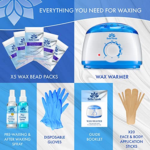 Bella Verde Waxing Kit - Home Wax Kit for Women and Men - Wax Warmer - 5 Pack...