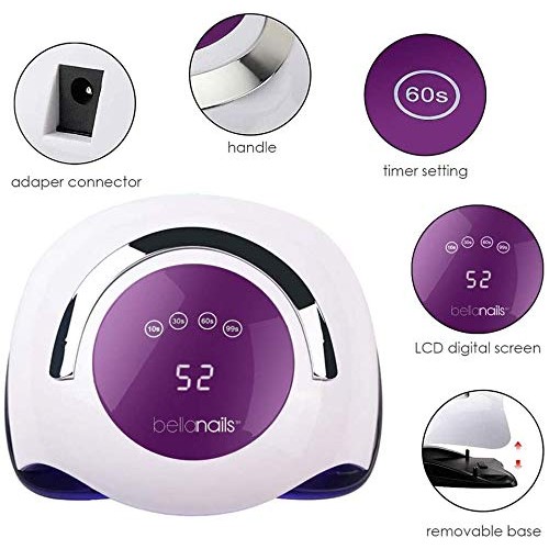 BellaNails Professional UV Light Nail Lamp, 4 Time Presets and Auto Shutoff, ...