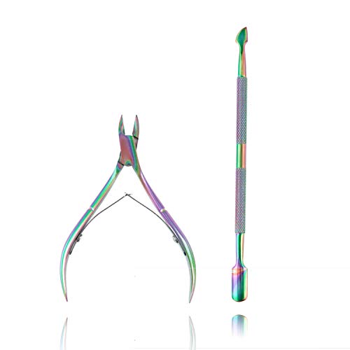 BELLARMOR Rainbow Cuticle Trimmer with Cuticle Pusher, Rainbow Cuticle Nipper...