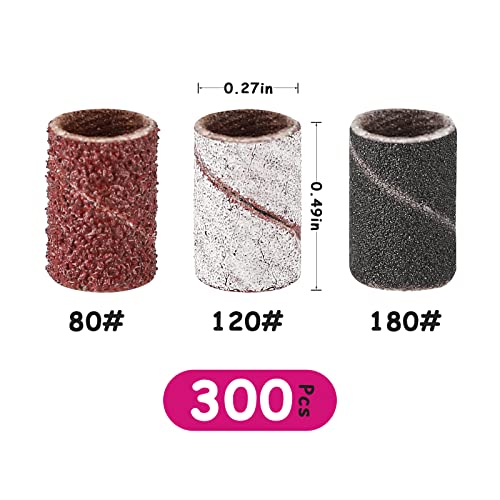 Belle Nail Drill Bits 300 Pcs Sanding Bands for Nail Drill,3 Colors 80 120 18...