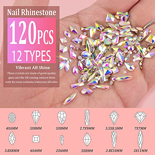 Multi Shapes 3D Glass AB Crystal Nail Art Rhinestones Kit with Flatback Round...