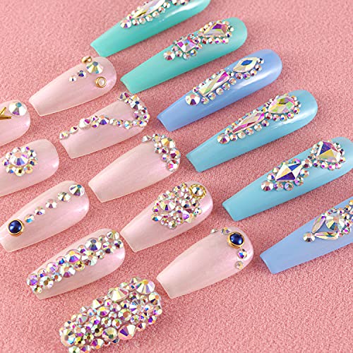 Multi Shapes 3D Glass AB Crystal Nail Art Rhinestones Kit with Flatback Round...
