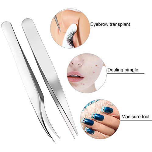Bememo 6 Pieces Tweezers Kit for Eyelashes Extension Set, Eyelash Lash Tweeze...