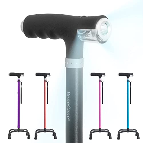 BeneCane Quad Cane Walking Cane with Two Led Lights with Big Base T Handle＆L...