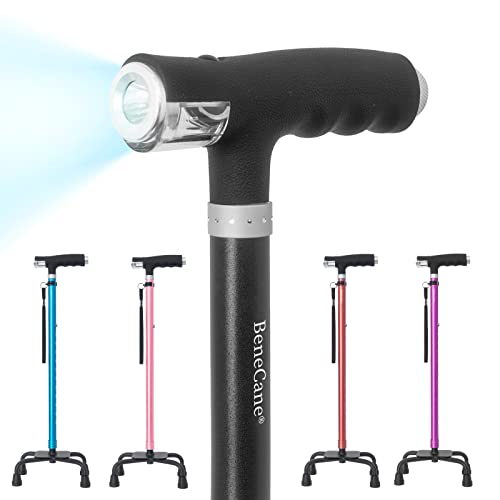 BeneCane Quad Cane Walking Cane with Two Led Lights with Big Base T Handle＆L...