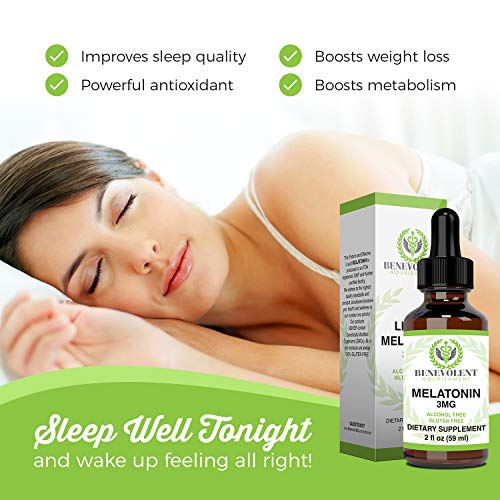 Benevolent Natural Melatonin Liquid 3mg - Nighttime Sleeping Aid for Adults E...