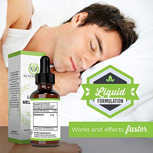 Benevolent Natural Melatonin Liquid 3mg - Nighttime Sleeping Aid for Adults E...