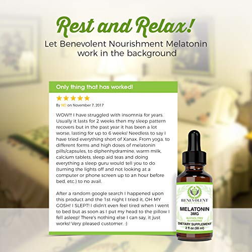 Benevolent Natural Melatonin Liquid 3mg - Nighttime Sleeping Aid for Adults E...