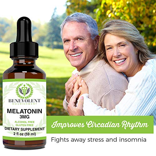 Benevolent Natural Melatonin Liquid 3mg - Nighttime Sleeping Aid for Adults E...
