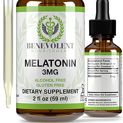 Benevolent Natural Melatonin Liquid 3mg - Nighttime Sleeping Aid for Adults E...