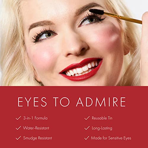 Besame Cosmetics | Cake Mascara Black - 1920 | 3-in-1 Eye Makeup - Mascara, E...