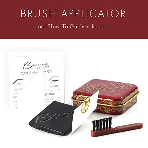 Besame Cosmetics | Cake Mascara Black - 1920 | 3-in-1 Eye Makeup - Mascara, E...