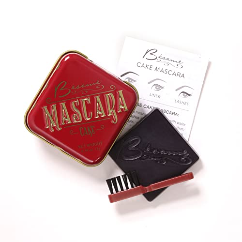 Besame Cosmetics | Cake Mascara Black - 1920 | 3-in-1 Eye Makeup - Mascara, E...
