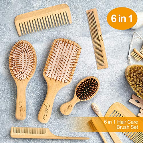 BestFire 6 in 1 Hair Brush Comb for Men Women Handle Bamboo Bristle Hairbrush...