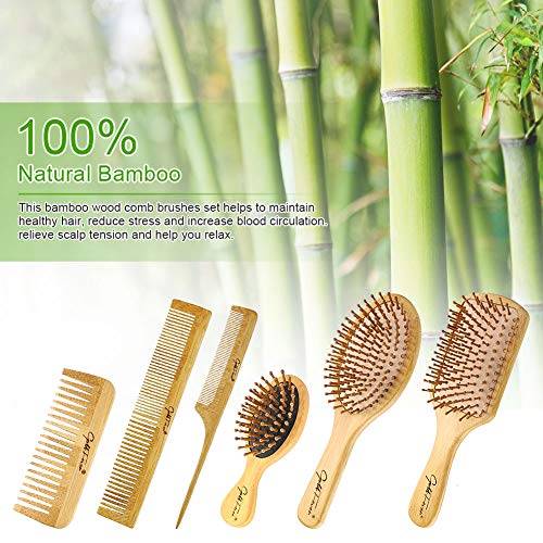BestFire 6 in 1 Hair Brush Comb for Men Women Handle Bamboo Bristle Hairbrush...