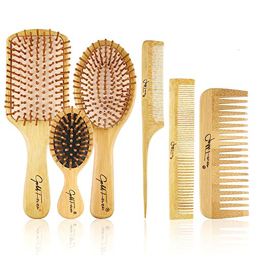 BestFire 6 in 1 Hair Brush Comb for Men Women Handle Bamboo Bristle Hairbrush...