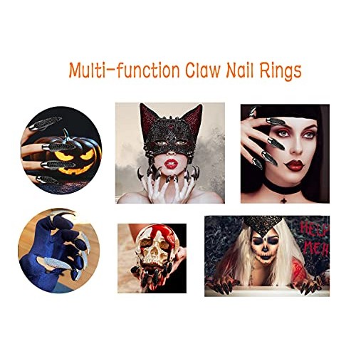 Bestga 10 PCS Halloween Costume Claws Fake Nails Ring Set, Gothic Punk 3 Size...