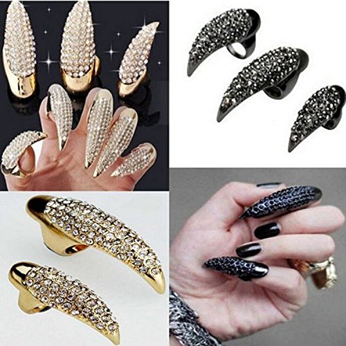 Bestga 10 PCS Halloween Costume Claws Fake Nails Ring Set, Gothic Punk 3 Size...