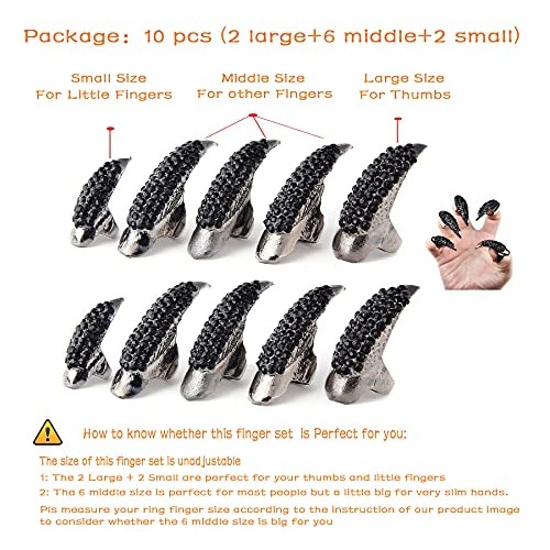 Bestga 10 PCS Halloween Costume Claws Fake Nails Ring Set, Gothic Punk 3 Size...