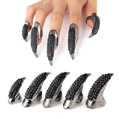 Bestga 10 PCS Halloween Costume Claws Fake Nails Ring Set, Gothic Punk 3 Size...