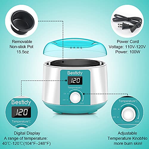 Bestidy Waxing Kit for Women and Men Home Wax Warmer with 5 Pack Hard Wax Bea...