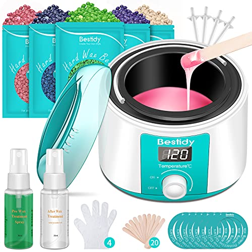 Bestidy Waxing Kit for Women and Men Home Wax Warmer with 5 Pack Hard Wax Bea...