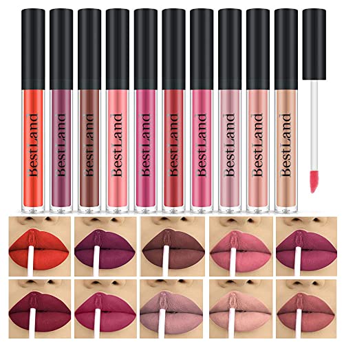 10pcs/Set Makeup Matte Lipstick Lip Kit, Velvety Liquid Lipstick Waterproof L...