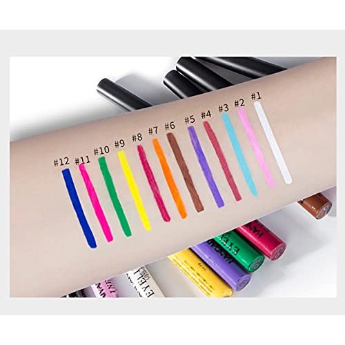 12 Colors Matte Liquid Eyeliner Set Rainbow Colorful Neon Eyeliner Pencil Pig...