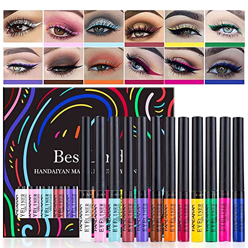 12 Colors Matte Liquid Eyeliner Set Rainbow Colorful Neon Eyeliner Pencil Pig...