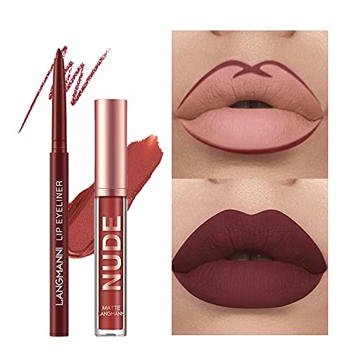 12Pcs Matte Liquid Lipstick + Lip Liner Pens Set, One Step Lips Makeup Kits P...