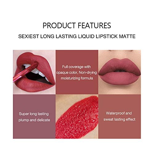 6Pcs Matte Liquid Lipstick Makeup Set, Matte liquid Long-Lasting Wear Non-Sti...