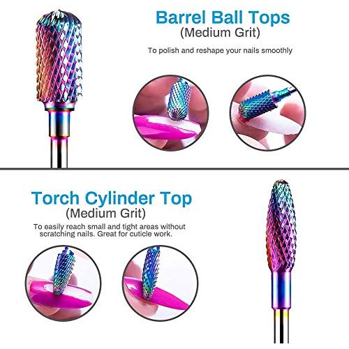 BestMal Nail Drill Bit Set 7Pcs Nail Drill Bits 3/32" Shank Tungsten Steel Ca...