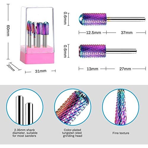 BestMal Nail Drill Bit Set 7Pcs Nail Drill Bits 3/32" Shank Tungsten Steel Ca...