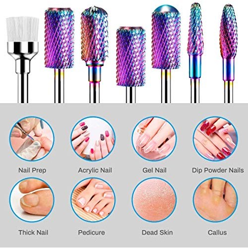BestMal Nail Drill Bit Set 7Pcs Nail Drill Bits 3/32" Shank Tungsten Steel Ca...