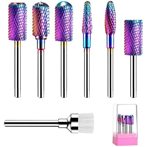 BestMal Nail Drill Bit Set 7Pcs Nail Drill Bits 3/32" Shank Tungsten Steel Ca...