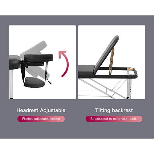 Aluminium Massage Table Portable Massage Bed 73 Inch Long Height Adjustable 3...