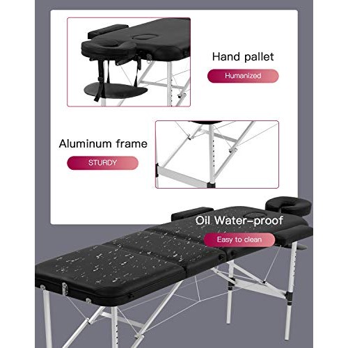 Aluminium Massage Table Portable Massage Bed 73 Inch Long Height Adjustable 3...