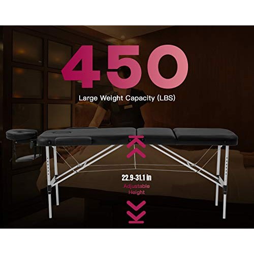Aluminium Massage Table Portable Massage Bed 73 Inch Long Height Adjustable 3...