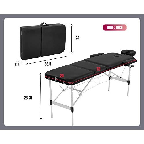 Aluminium Massage Table Portable Massage Bed 73 Inch Long Height Adjustable 3...